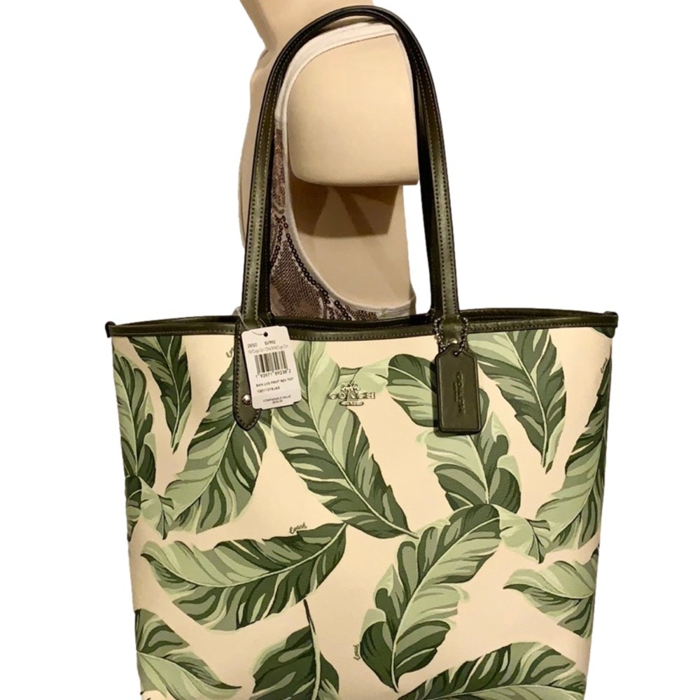 🌻 COACH 2850 🌻 BANANA LEAVES REVERSIBLE CITY TOTE MSRP $350